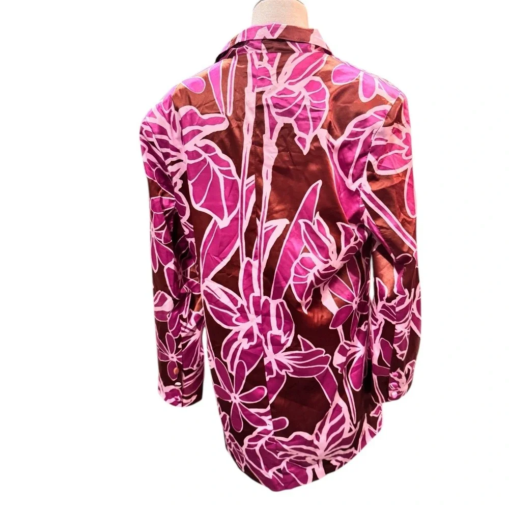 LIQUORISH Floral Print Blazer Jacket Wide Leg Pants Set Brown Pink‎ Size US 8